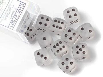 Frosted™ 16mm d6 White/Black Dice Block™ (12 Dice)