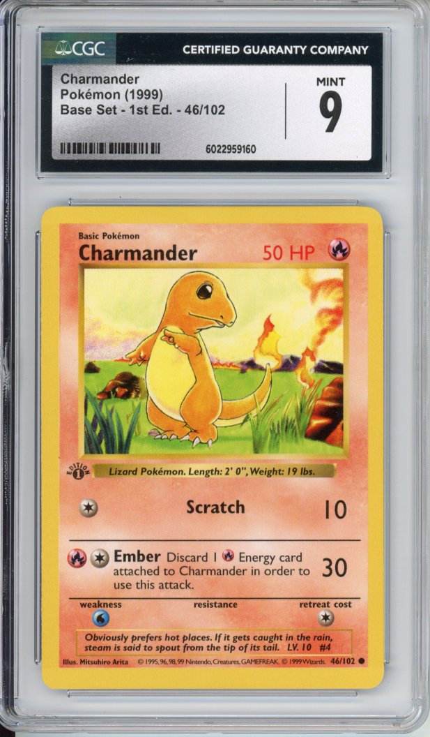 Pokemon Graded Singles: Charmander Shadowless First Edition CGC 9