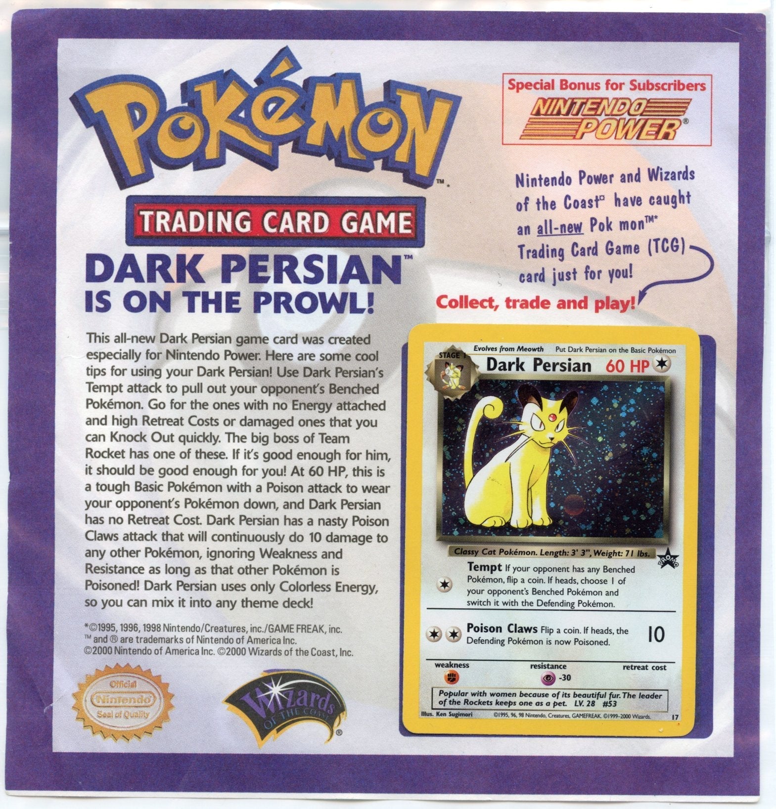 Pokemon: Dark Persian #17 Black Star Promo on Original Insert