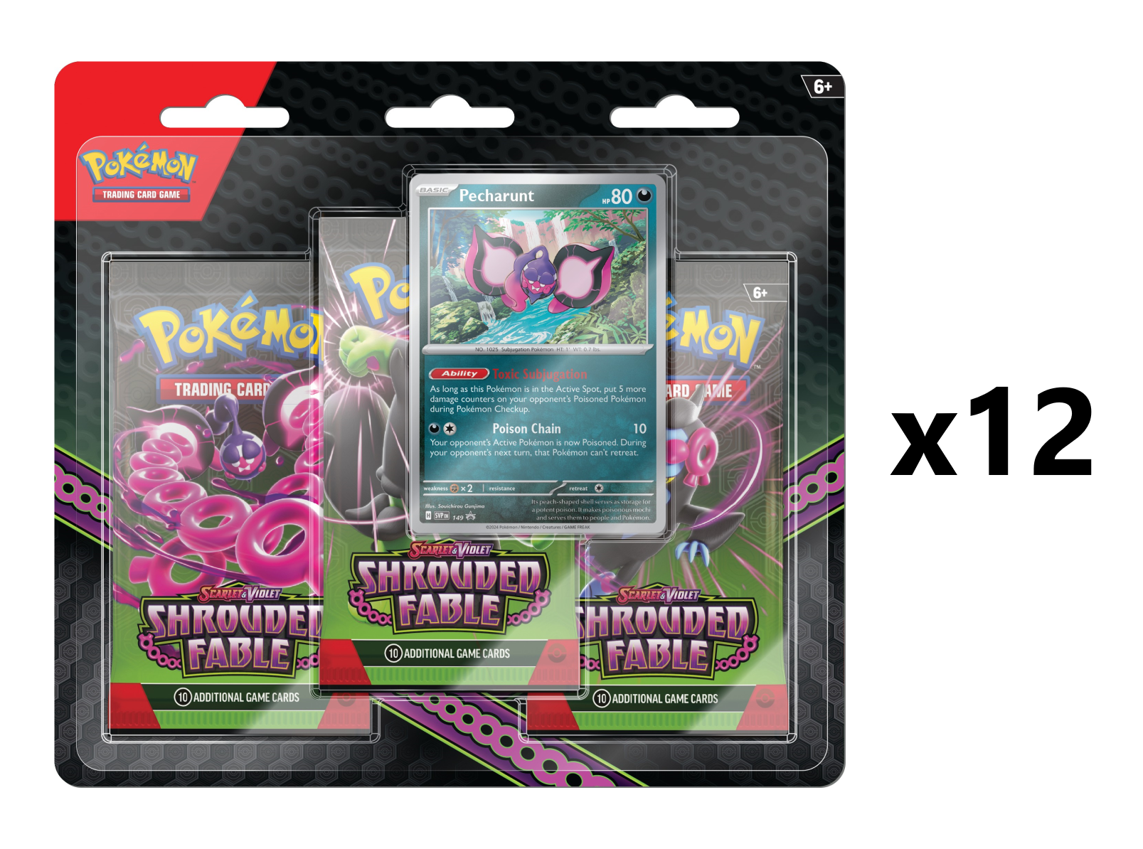 Pokemon Shrouded Fable Pecharunt [x12] 3-Pack Blister Sealed Case